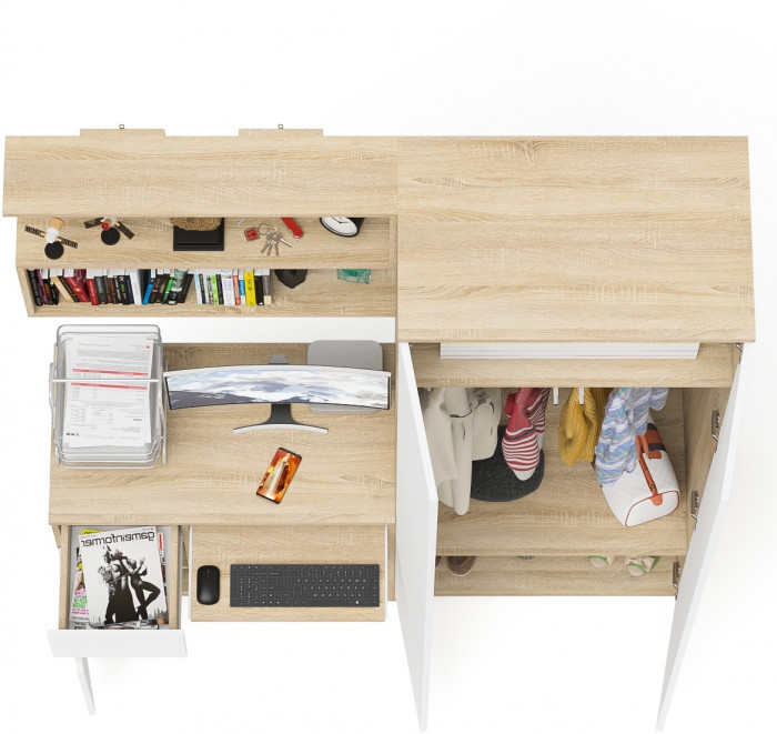 Мори Стол компьютерный МС-1 левый + Шкаф МШ800.1 + Полка 900, цвет дуб сонома/белый, ШхГхВ 170,4х50,4х209,6 см., НЕ универсальная сборка