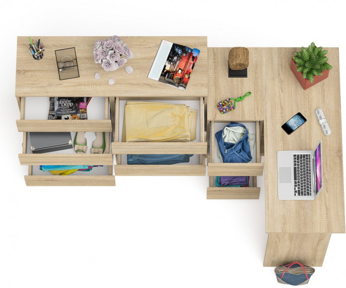 Мори Стол компьютерный МС-16 левый + Комод МК1200.8, цвет дуб сонома, ШхГхВ 244,8х84,9х94 см., выдвижные ящики слева, НЕ универсальная сборка