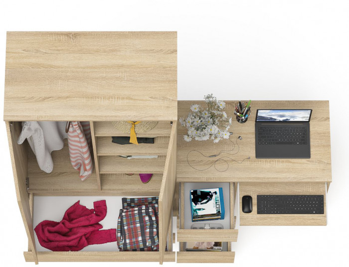 Мори Стол компьютерный МС-6 левый + Шкаф МШ900.1, цвет дуб сонома, ШхГхВ 180,4х50,4х179,6 см., выдвижные ящики слева, НЕ универсальная сборка