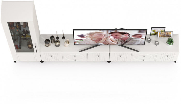 Валенсия Гостиная № 079, цвет ЛДСП белый шагрень/МДФ белый шагрень, ШхГхВ 321,2х38,3х225,2 см., универсальная сборка