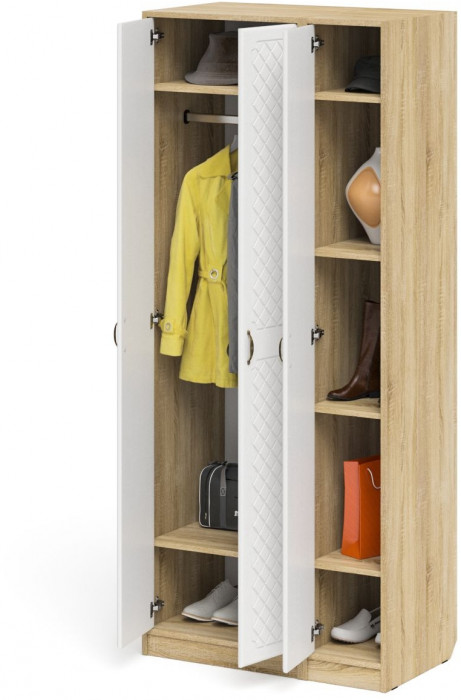 Прихожая П-6-500 Шкаф + Пенал, цвет дуб сонома/фасады МДФ белое дерево фрезеровка ромб, ШхГхВ 90х50х210 см., универсальная сборка