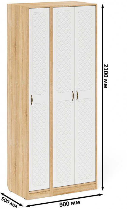 Прихожая П-6-500 Шкаф + Пенал, цвет дуб сонома/фасады МДФ белое дерево фрезеровка ромб, ШхГхВ 90х50х210 см., универсальная сборка