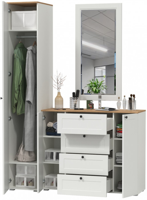 Остин Прихожая 20, белый шагрень/дуб крафт золотой