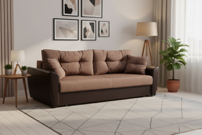 Диван-еврокнижка Амстердам, 160х195, пружинный блок, рогожка/экокожа, коричневый