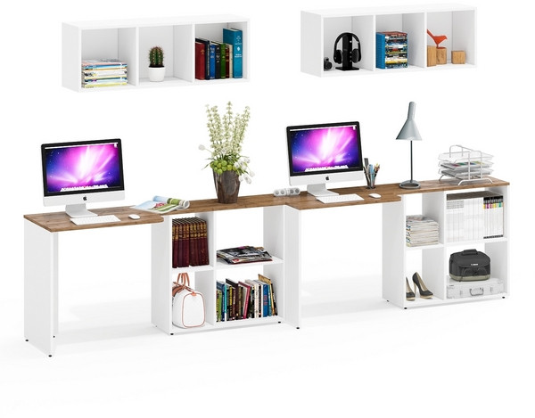 Лидер-8 Стол + Полка + Стол + Полка, белый шагрень/крафт золото