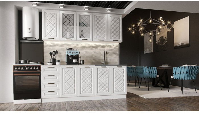 Кухня МДФ Агава 2000 (Акация белая / Аква, Белый)