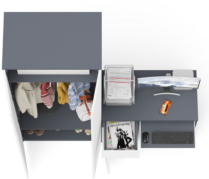Мори Стол компьютерный МС-1 левый + Шкаф МШ800.1, цвет графит/белый, ШхГхВ 170,4х50,4х209,6 см., выдвижной ящик слева, НЕ универсальная сборка