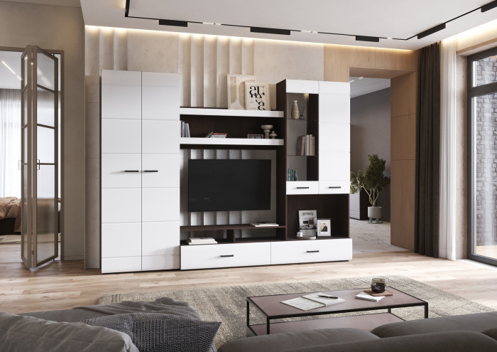 ЛИБЕРТИ КМ 01 Комод 1200 (1200х890х400) Фасад МДФ БЕЛЫЙ ГЛЯНЕЦ/Корпус ВЕНГЕ