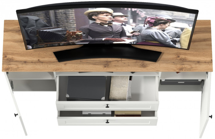 Остин 16.47 Тумба под ТВ, цвет белый шагрень/дуб крафт золотой, ШхГхВ 160х41,9х60,8 см.