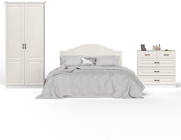 Ливерпуль Спальня № 4 Кровать 11.08ОСН + Шкаф 13.134 + карниз + Комод 10.103, цвет ясень ваниль/белый, сп. м. 1600х2000 мм., б/м, ортопед есть