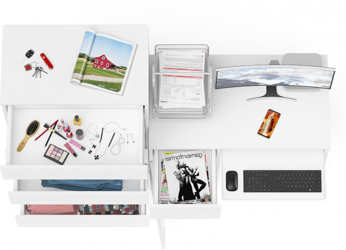 Мори Стол компьютерный МС-1 левый + Комод МК700.5, цвет белый, ШхГхВ 160,4х50х114 см., выдвижной ящик слева, НЕ универсальная сборка