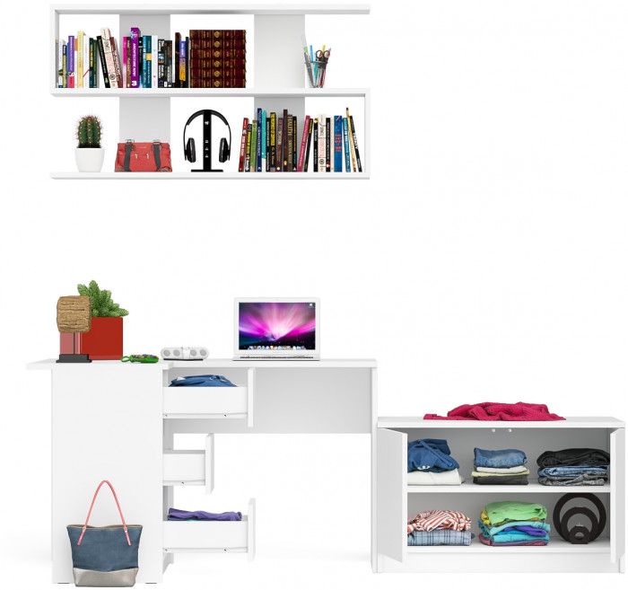 Мори Стол компьютерный МС-16 левый + Тумба МА900.1 + Полка 1200, цвет белый, ШхГхВ 214,8х84,9х209,6 см., НЕ универсальная сборка