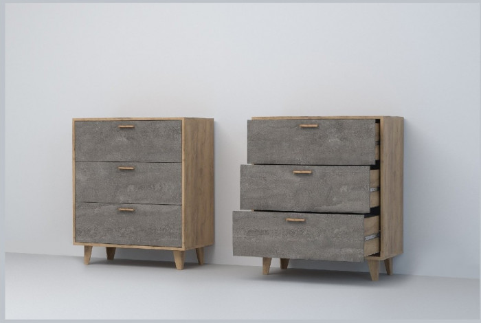 Эго Комод К-3 НГ (Глянец Белый/Бетон Светлый)