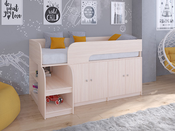 Кровать чердак Астра 9 V2 Дуб молочный/Дуб молочный