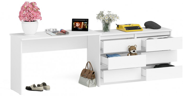 Мори Стол письменный МСП1200.1 + Комод МК1200.6, цвет белый, ШхГхВ 240,8х50х76,6 см., универсальная сборка
