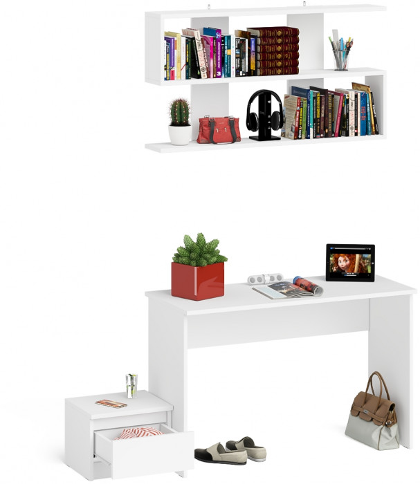 Мори Стол письменный МСП1200.1 + Тумба ТМП400.1 + Полка 1200, цвет белый, ШхГхВ 160,8х50х209,6 см., универсальная сборка