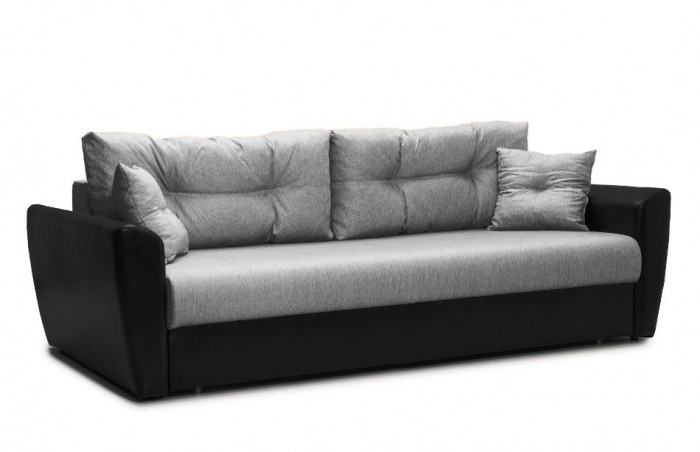 Диван-кровать Амстердам, 160х195, раскладной, еврокнижка, пружинный блок, рогожка/экокожа, серый