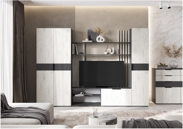 Модульная гостиная Роджина (Белый глянец, Дуб Крафт Золотой)