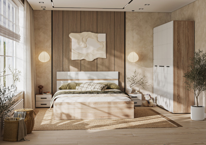 ЛИБЕРТИ КМ 01 Комод 1200 (1200х890х400) Фасад МДФ БЕЛЫЙ ГЛЯНЕЦ/Корпус ДУБ СОНОМА