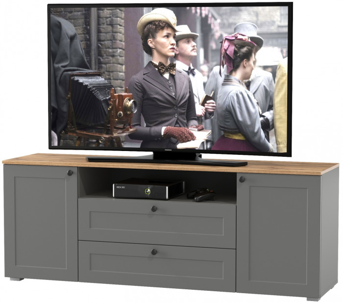 Остин 16.47 Тумба под ТВ, цвет серый графит/дуб крафт золотой, ШхГхВ 160х41,9х60,8 см.