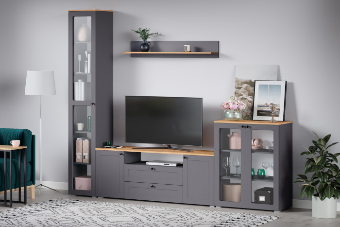 Остин 16.47 Тумба под ТВ, цвет серый графит/дуб крафт золотой, ШхГхВ 160х41,9х60,8 см.