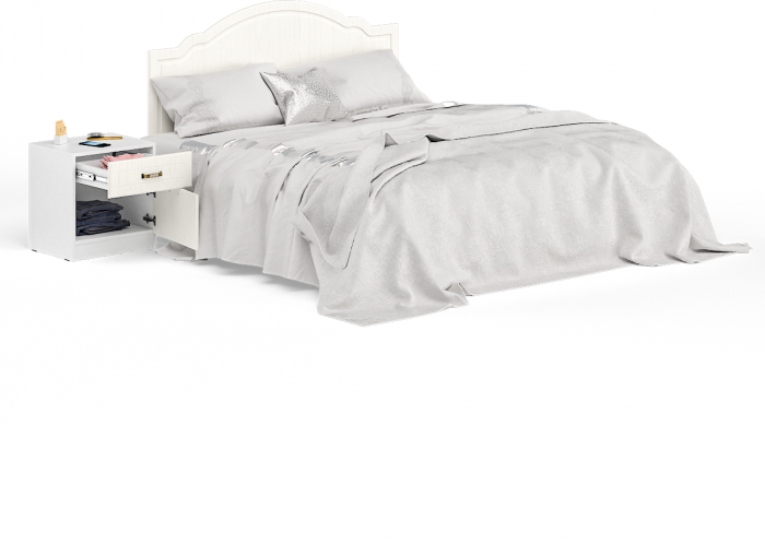 Ливерпуль Кровать 11.08 + основание + ножки + Тумба 08.146, цвет ясень ваниль/белый, ШхГхВ 266х204х112 см., сп. м. 1600х2000 мм., б/м, ортопед есть