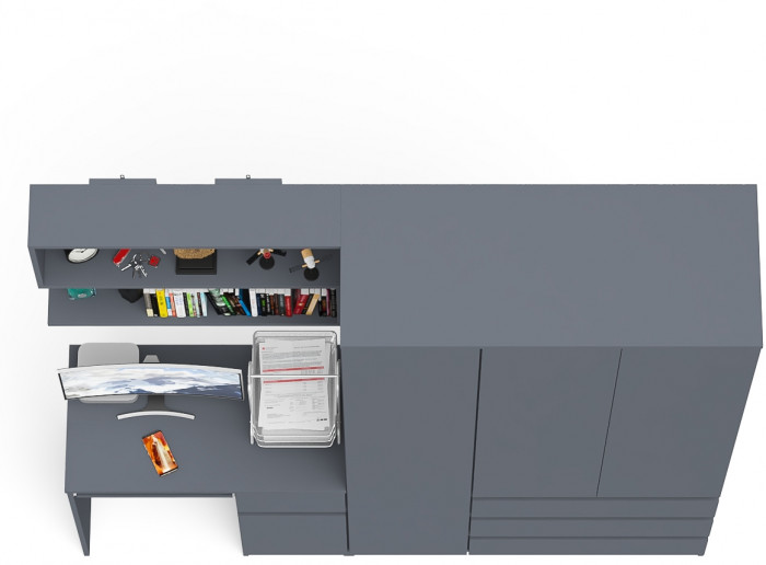 Мори Стол компьютерный МС-1 правый + Шкаф МШ1200.1 + Полка 900, цвет графит, ШхГхВ 210,4х50,4х209,6 см., НЕ универсальная сборка