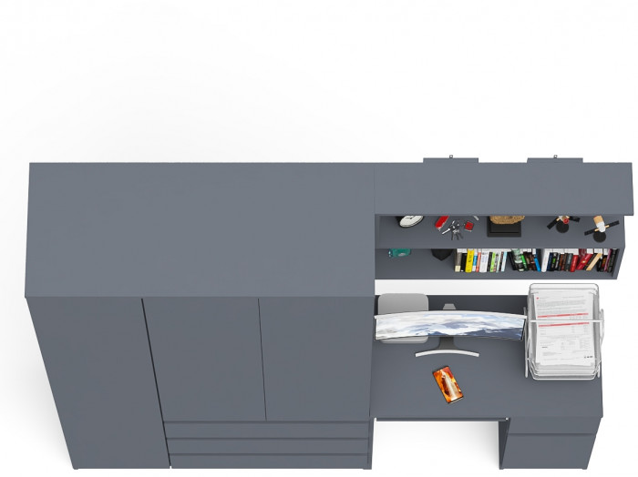 Мори Стол компьютерный МС-1 правый + Шкаф МШ1200.1 + Полка 900, цвет графит, ШхГхВ 210,4х50,4х209,6 см., НЕ универсальная сборка