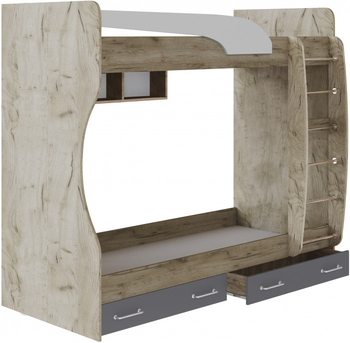 Кровать двухъярусная Колибри-Лофт, Дуб крафт серый/Графит серый