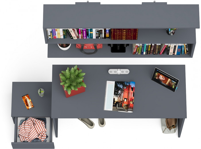 Мори Стол письменный МСП1200.1 + Тумба ТМП400.1 + Полка 1200, цвет графит, ШхГхВ 160,8х50х209,6 см., универсальная сборка