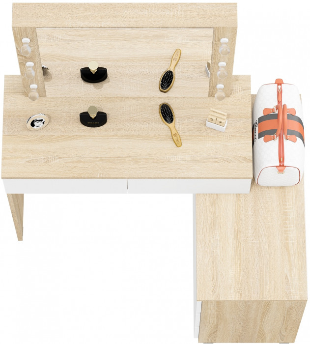 Стол косметический с подсветкой 110, дуб сонома/белый