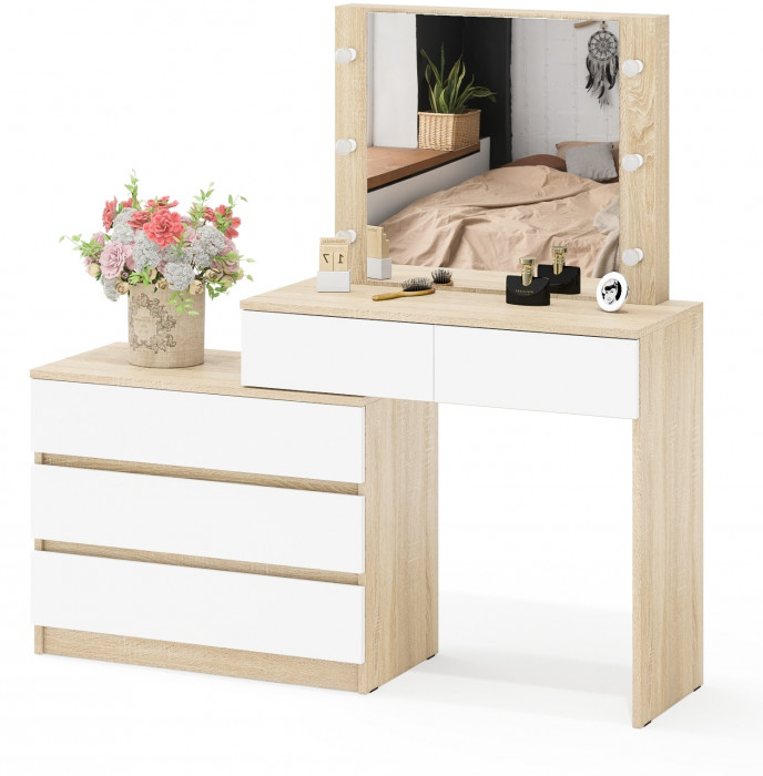 Стол косметический с подсветкой 110, дуб сонома/белый