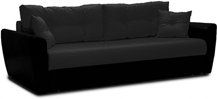 Диван-кровать Амстердам, 160х195, раскладной, еврокнижка, пружинный блок, рогожка/экокожа, черный