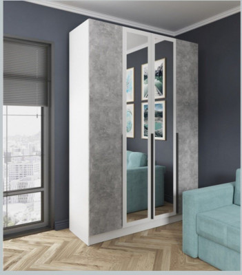 Шкаф Мадрид 1600 с зеркалом белый/ателье светлое