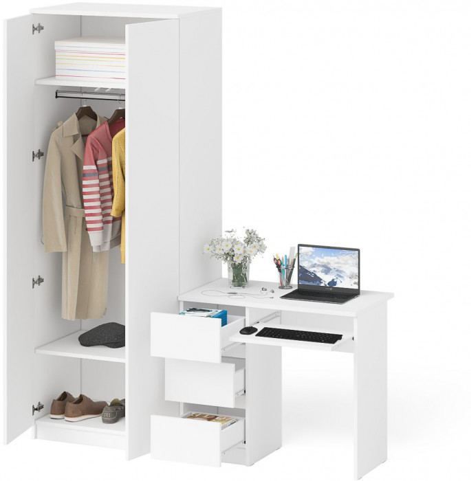 Мори компьютерный стол МС-6 левый + Шкаф МШ800.1, белый