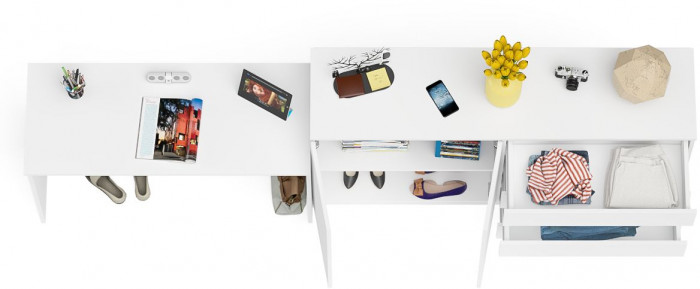 Мори Стол письменный МСП1200.1 + Комод МК1600.1, цвет белый, ШхГхВ 280,8х50х94 см., универсальная сборка