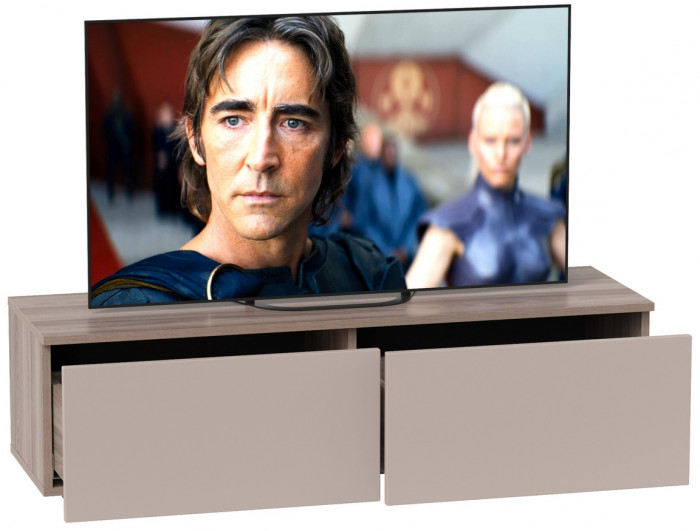 Роквуд Тумба под ТВ 16.54.02, цвет корпус ДСП эмили блаш/фасады МДФ крем, ШхГхВ 115,3х36,8х32 см.