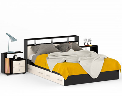 Камелия Кровать с ящиками 1600 + две тумбы, цвет венге/дуб лоредо, ШхГхВ 276х217х78,2 см., сп.м. 1600х2000 мм., без матраса, основание есть