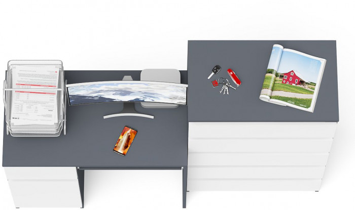 Мори Стол компьютерный МС-1 левый + Комод МК700.5, цвет графит/белый, ШхГхВ 160,4х50х114 см., выдвижной ящик слева, НЕ универсальная сборка