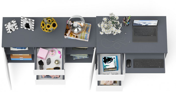 Мори Стол компьютерный МС-6 левый + Комод МК1200.3, цвет графит/белый, ШхГхВ 210,4х50х76,6 см., выдвижные ящики слева, НЕ универсальная сборка