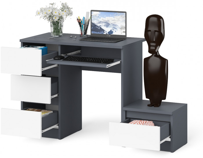 Мори Стол компьютерный МС-6 левый + Тумба ТМП400.1, цвет графит/белый, ШхГхВ 130,4х50х76,6 см., выдвижные ящики слева, НЕ универсальная сборка