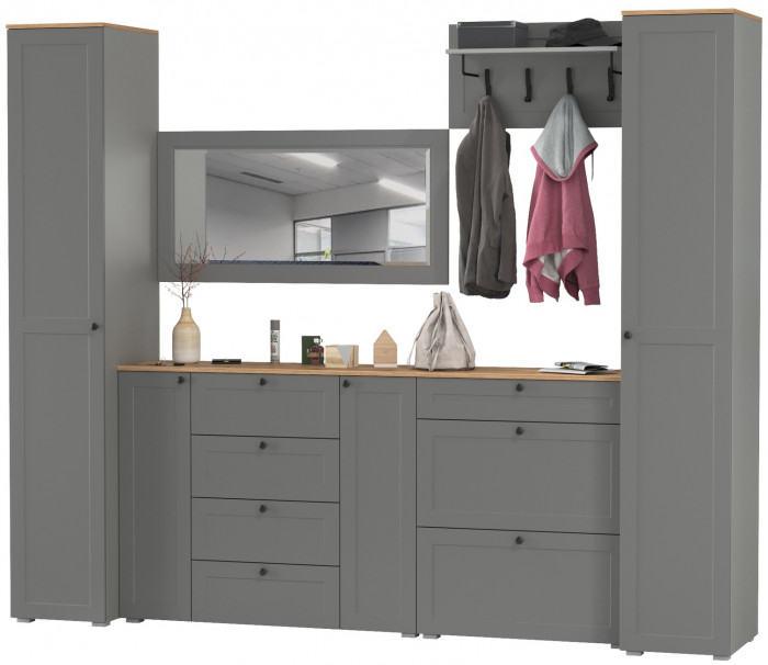 Остин Прихожая 58, цвет серый графит/дуб крафт золотой, ШхГхВ 280х54,3х229,6 см., универсальная сборка