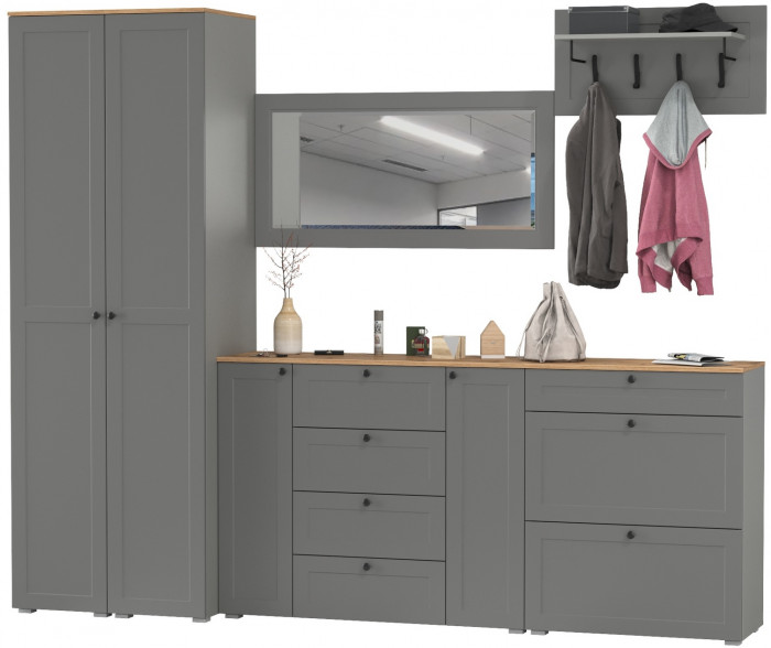 Остин Прихожая 58, цвет серый графит/дуб крафт золотой, ШхГхВ 280х54,3х229,6 см., универсальная сборка