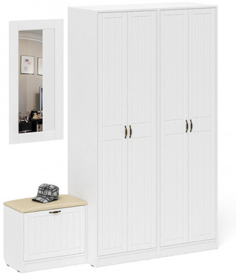 Прихожая П-6 Компоновка № 08, цвет белая шагрень/фасады МДФ белое дерево фрезеровка прованс, ШхГхВ 180х50х210 см., универсальная сборка