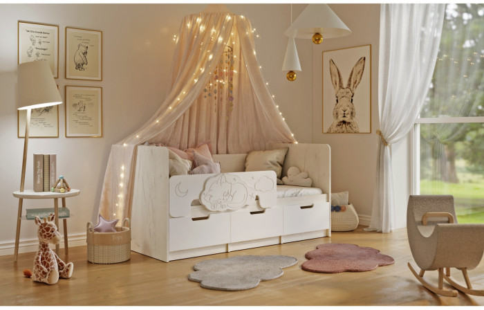 Юниор-4 Кровать 80х160 (Крафт белый, Шарли пинк)