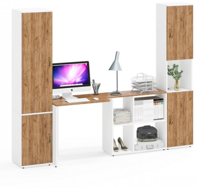 Лидер-8 Пенал МД 21Б + Стол + Пенал, белый шагрень/крафт золото