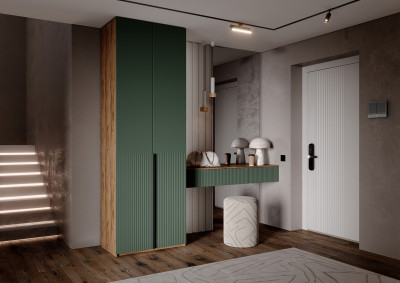 Тумба косметическая со шкафом 2х-ств Марвэл, Крафт золотой/Браш мени грин