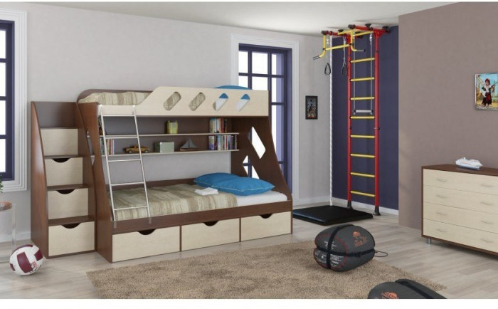 Детская двухъярусная кровать Дельта 20.01+23.02+25 (Голубой, Белый)